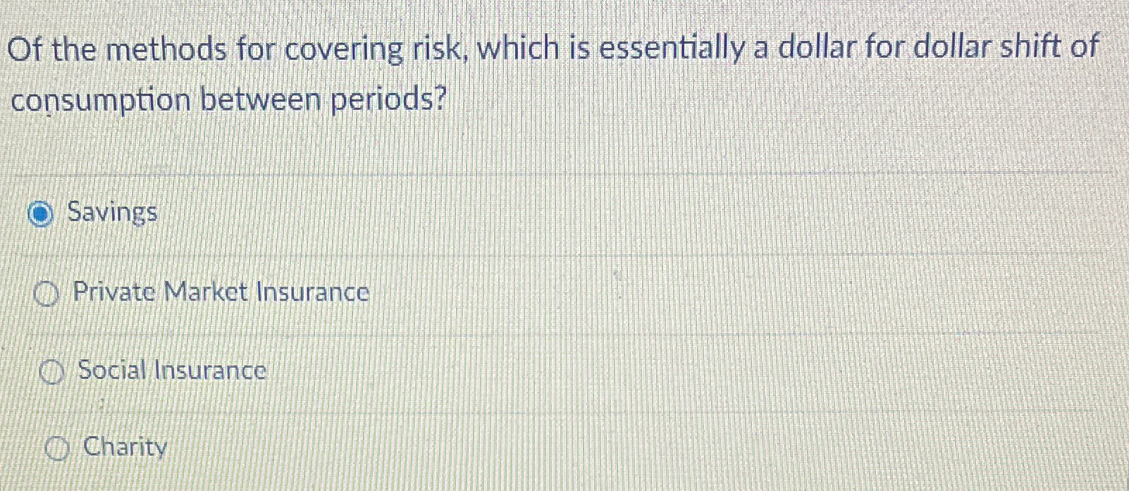 Solved Of the methods for covering risk, which is | Chegg.com