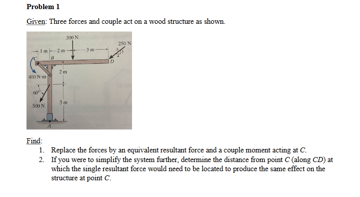 Solved Problem 1 ﻿Given: Three forces and couple act on a | Chegg.com