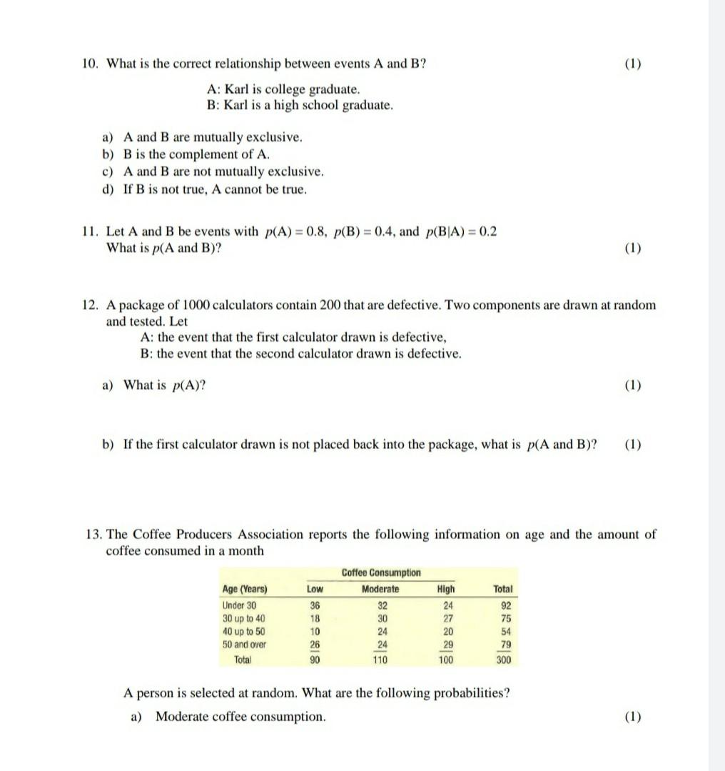 Solved (1) 10. What Is The Correct Relationship Between | Chegg.com