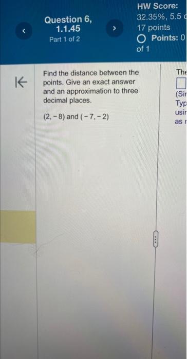 Solved Find The Distance Between The Points. Give An Exact | Chegg.com