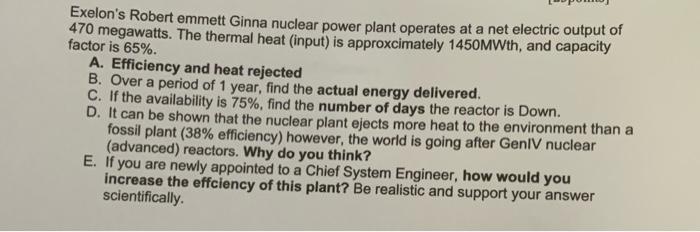 Solved Exelon's Robert emmett Ginna nuclear power plant