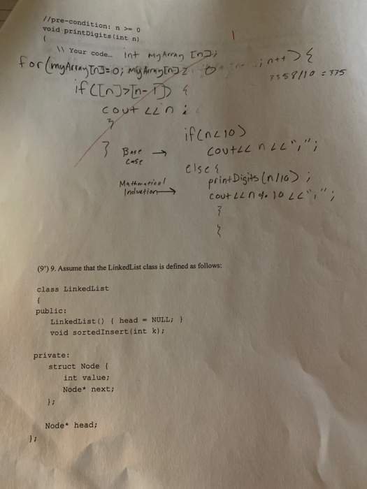Solved (8') 8. Write a recursive function to print each | Chegg.com