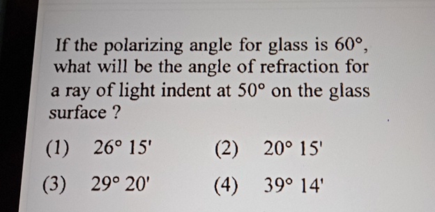 Solved If the polarizing angle for glass is 60°, ﻿what will | Chegg.com