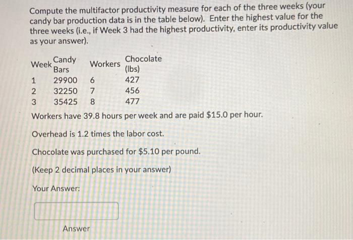 Compute the multifactor productivity measure for each ...