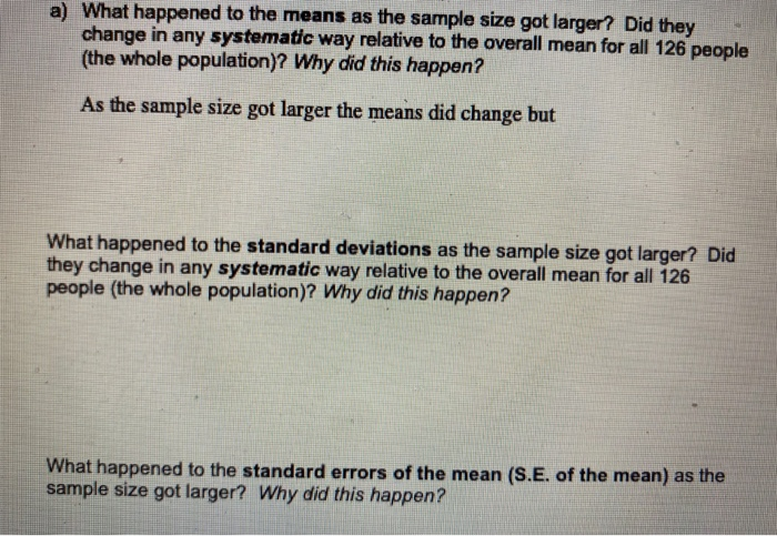 Solved A What Happened To The Means As The Sample Size G Chegg Com