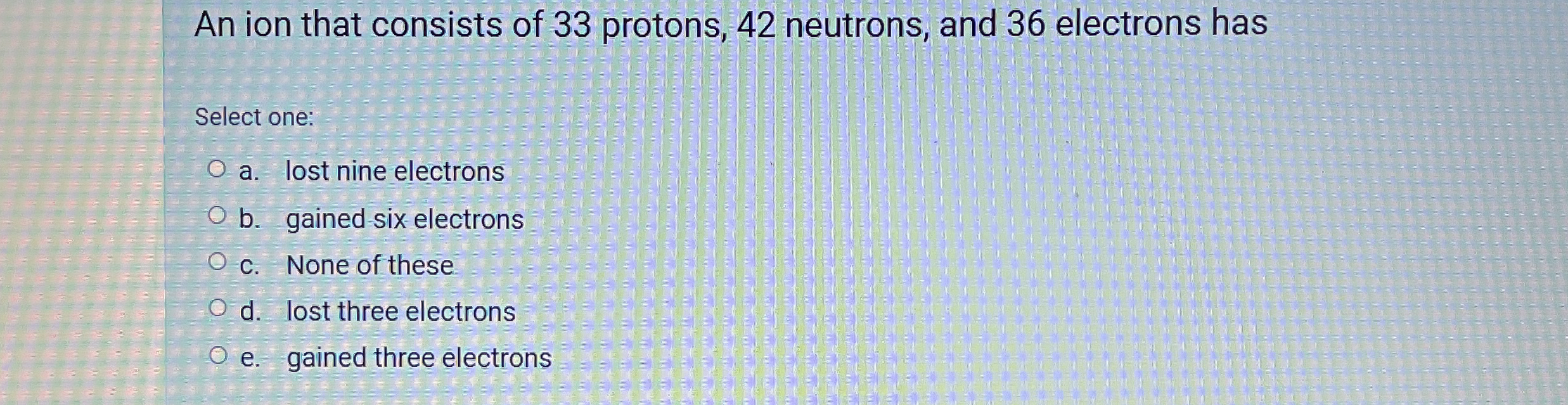 Solved An ion that consists of 33 ﻿protons, 42 ﻿neutrons, | Chegg.com