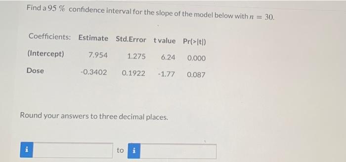 Solved Find a 95% confidence interval for the slope of the | Chegg.com