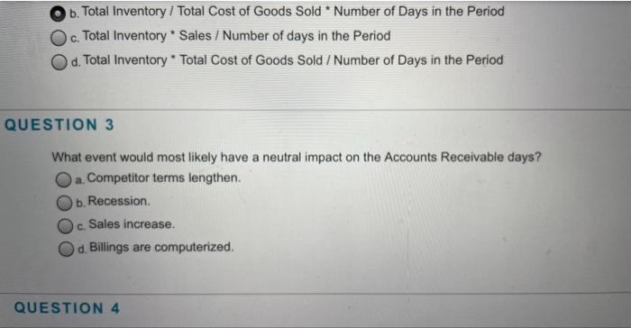 Solved b. Total Inventory / Total Cost of Goods Sold * | Chegg.com