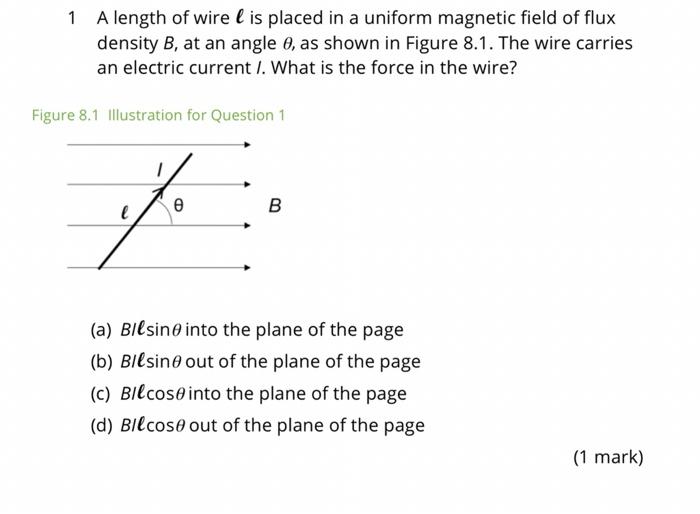 Solved 1 A length of wire l is placed in a uniform magnetic | Chegg.com