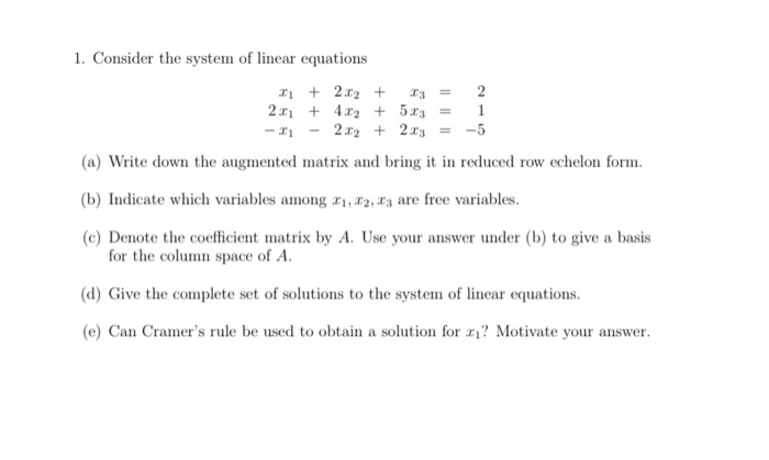 Solved 1. Consider the system of linear equations + 2.02 + | Chegg.com