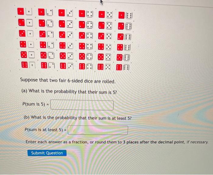 Solved Suppose That Two Fair 6-sided Dice Are Rolled. (a) | Chegg.com