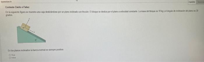 Conteste Clerto o Falso: incodos En los planos indinados la fuerza norma es sermpte postiva trius Faxn