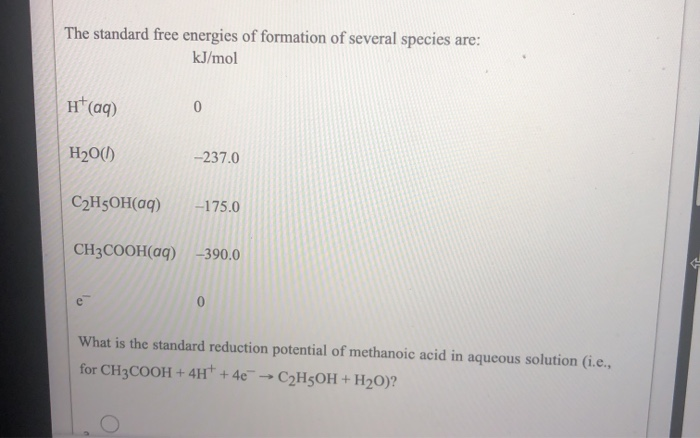 Solved The standard free energies of formation of several | Chegg.com