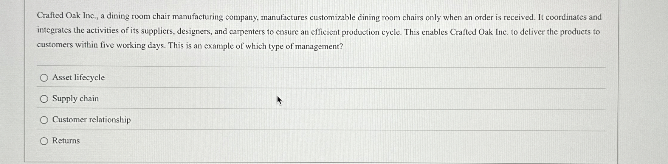 Solved Crafted Oak Inc., a dining room chair manufacturing