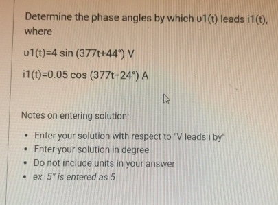 Solved Determine the phase angles by which u1(t) ﻿leads | Chegg.com