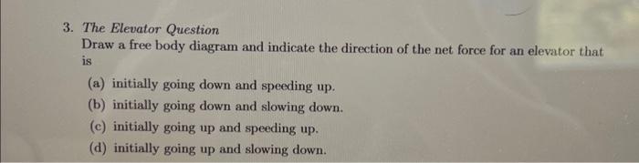 Solved 3. The Elevator Question Draw A Free Body Diagram And | Chegg.com