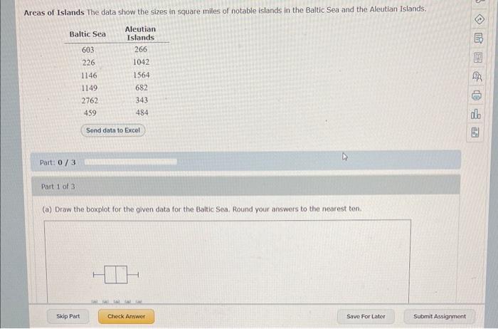 Solved Areas Of Islands The Data Show The Sizes In Square Chegg Com   Image