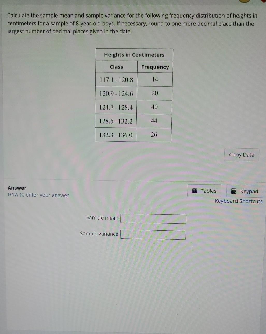 Solved Calculate the sample mean and sample variance for the | Chegg.com