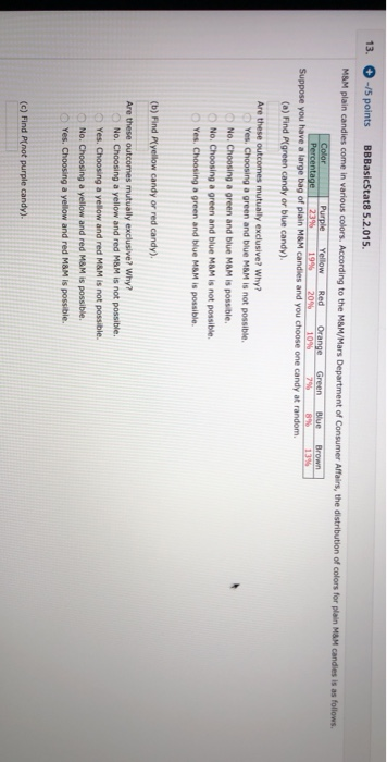 Solved] Part 1) M&M Color Distribution (5 points) The Mars