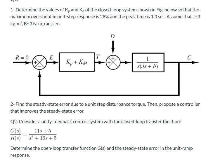 Solved 1 Determine The Values Of Kp And Kd Of The