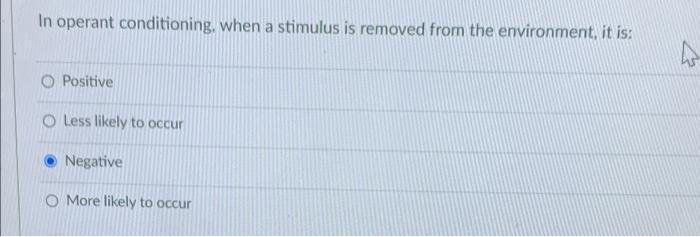 Solved In operant conditioning, when a stimulus is removed | Chegg.com