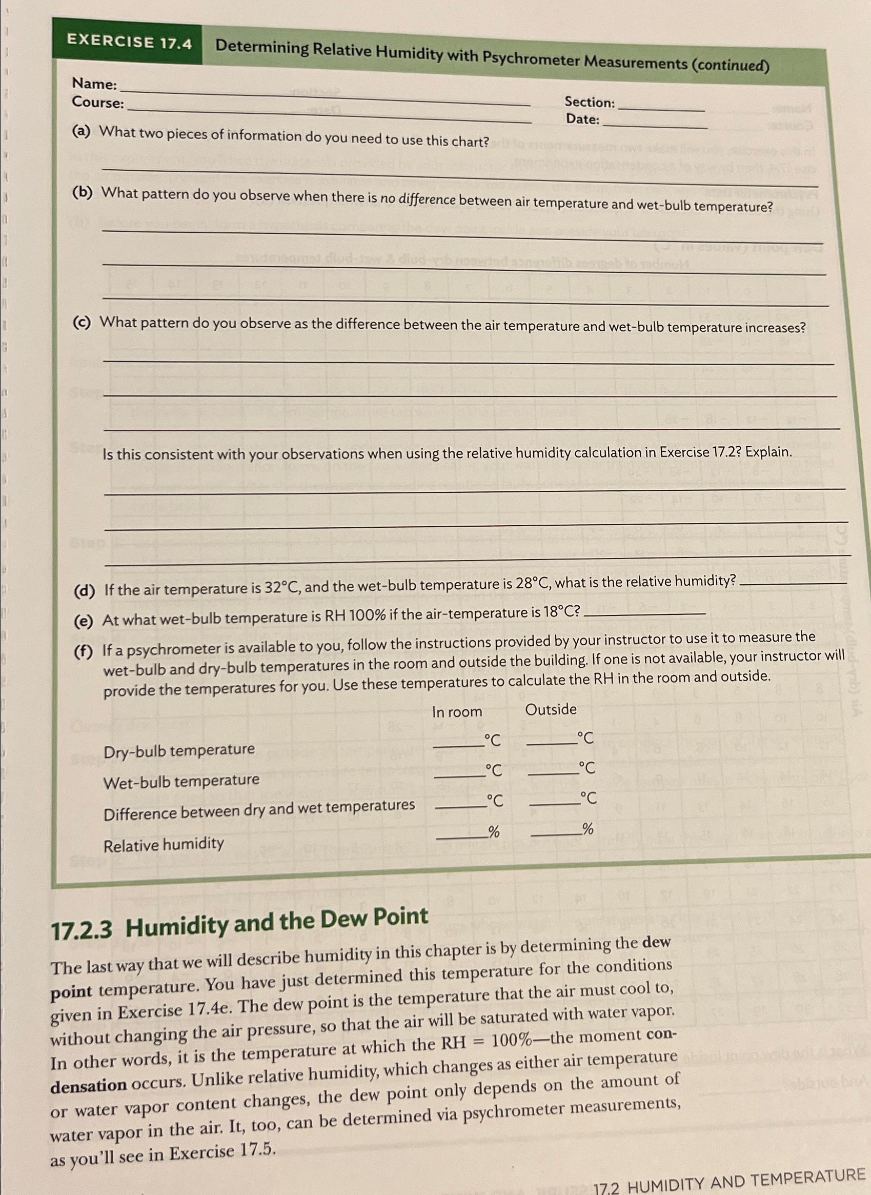 Solved EXERCISE 17.4Determining Relative Humidity with | Chegg.com