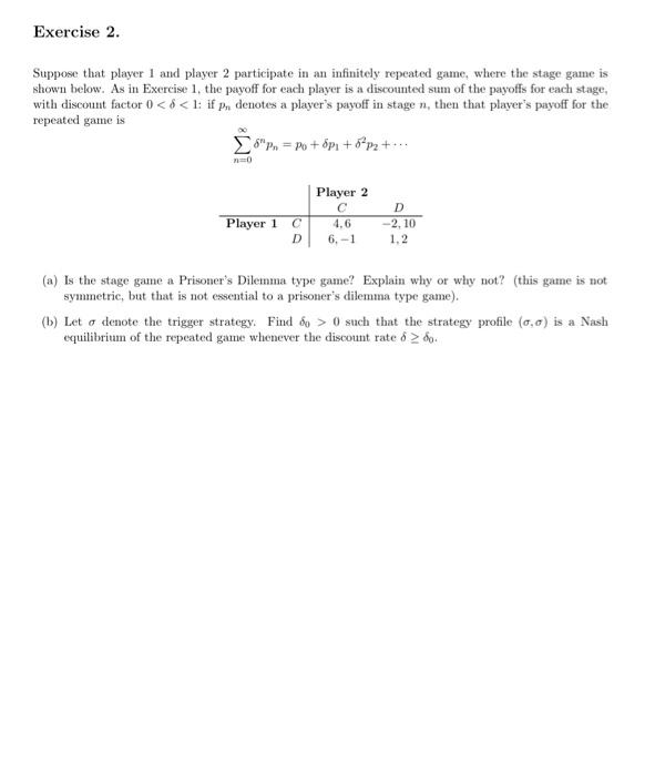 Solved Exercise 2. Suppose that player 1 and player 2 | Chegg.com
