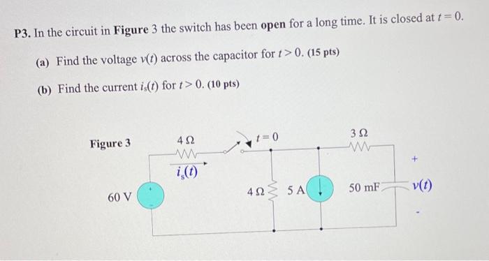 Solved P3. In the circuit in Figure 3 the switch has been | Chegg.com