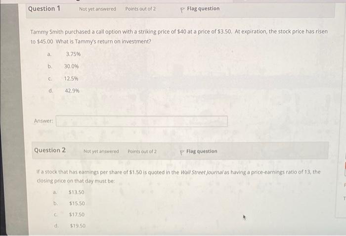 Solved Question 1 Not yet answered Points out of 2 p Flag | Chegg.com