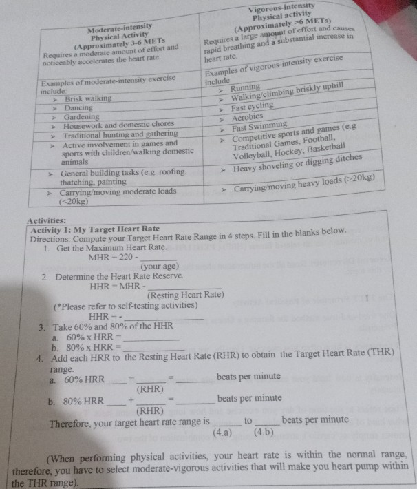 Solved Moderate intensity Physical Activity Approximately Chegg