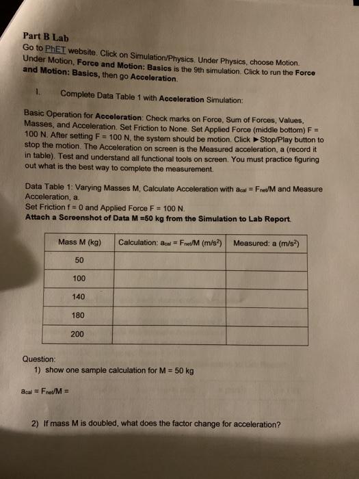Solved Part B Lab Go To PhET Website. Click On | Chegg.com