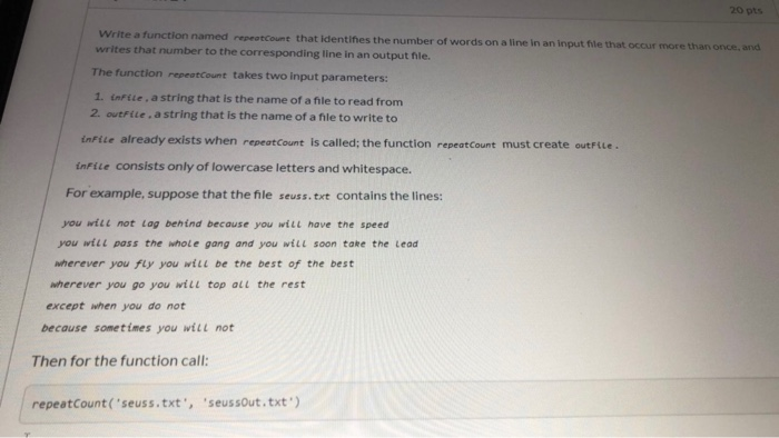 Solved Write a function named repeatCount that identifies | Chegg.com