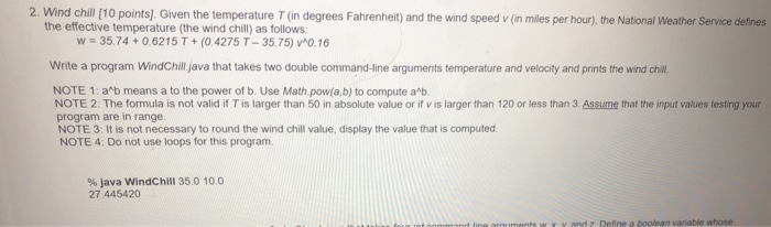 Solved 2. Wind chill [10 points). Given the temperature (in | Chegg.com