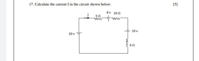 17. Calculate the current I in the circuit shown below: