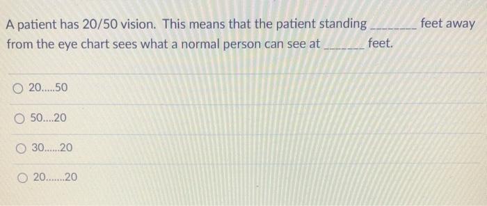 Solved Feet Away A Patient Has 50 Vision This Means T Chegg Com