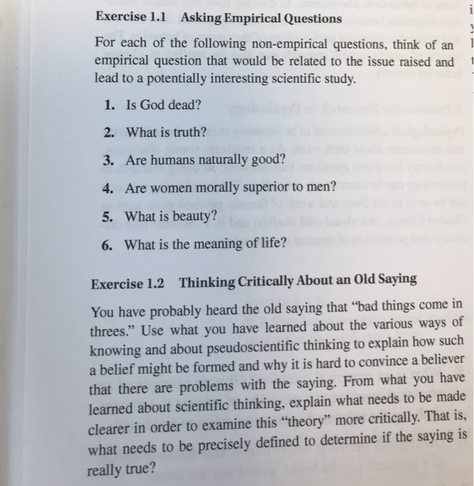 Solved Exercise 1.1 Asking Empirical Questions For Each Of | Chegg.com