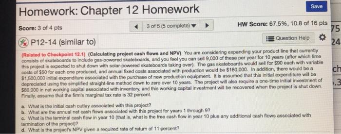 Solved 75 24 Homework: Chapter 12 Homework Save Score: 3 of | Chegg.com