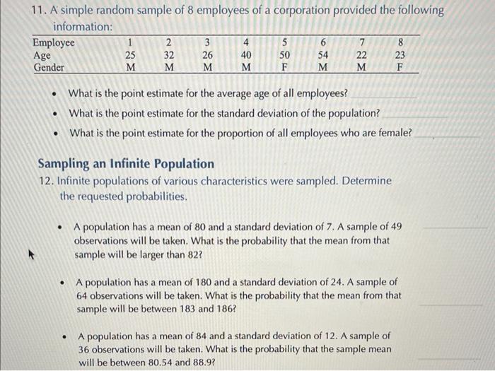 Solved 11. A simple random sample of 8 employees of a | Chegg.com