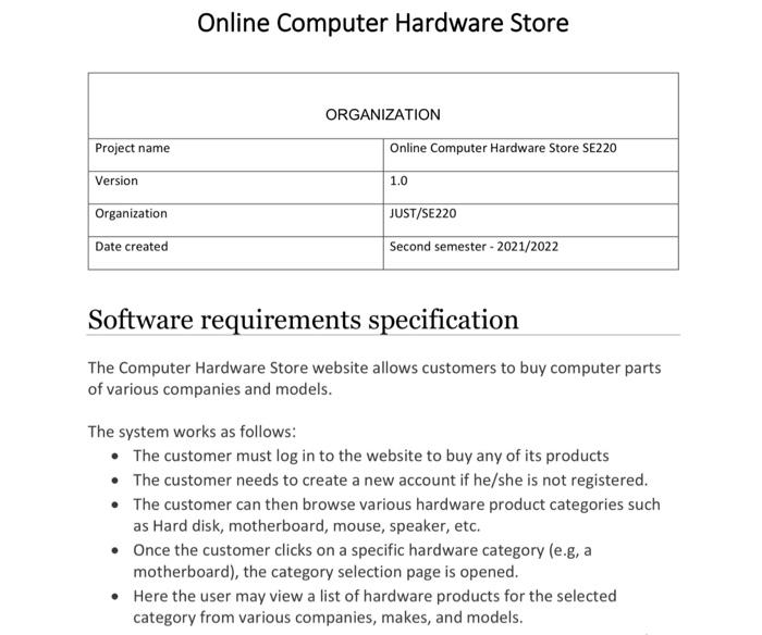 Computer Hardware Store Project 