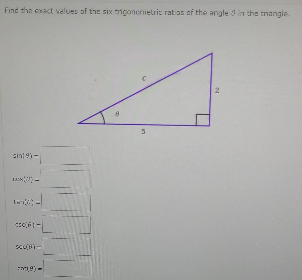 Solved Find the exact values of the six trigonometric ratios | Chegg.com
