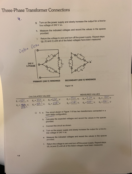 Solved Three-Phase Transformer Connections 4. g. Turn on the | Chegg.com