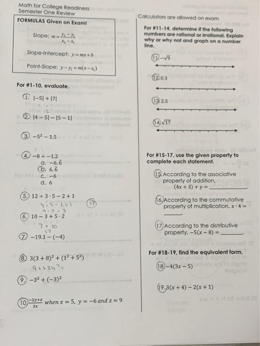 Solved Math For College Readiness Semester One Review | Chegg.com