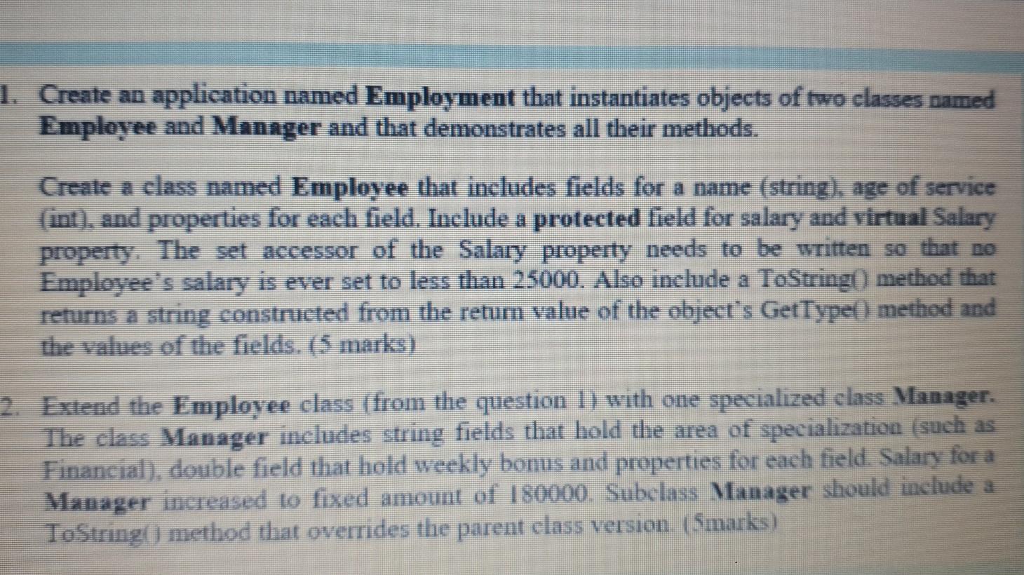 Solved 1. Create an application named Employment that | Chegg.com