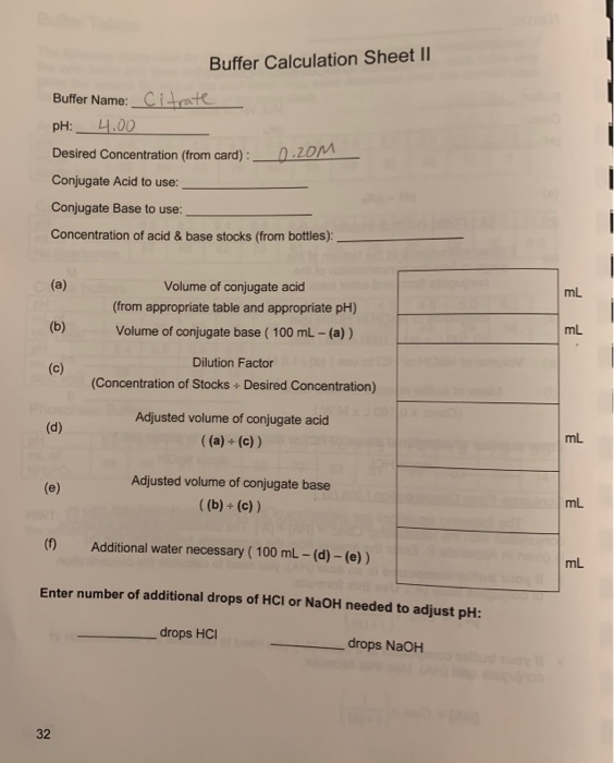 Solved Name Buffer Calculation Sheet Buffer _HE PES Conc.