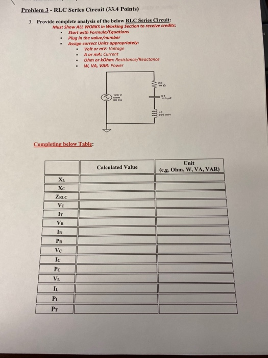 Solved Problem 3 - RLC Series Circuit (33.4 Points) 3. | Chegg.com