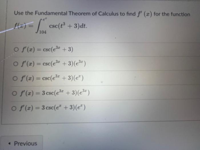 Solved Use the Fundamental Theorem of Calculus to find f′(x) | Chegg.com