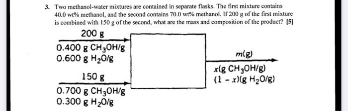 Solved 3. Two methanol-water mixtures are contained in | Chegg.com