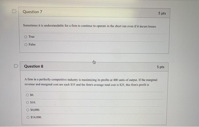 Solved Question 1 5 pts G E If a firm produces at a point | Chegg.com