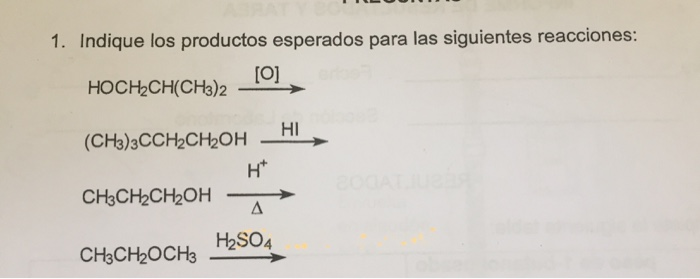 Solved 1. Indique los productos esperados para las | Chegg.com