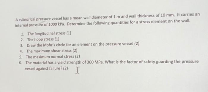 Solved A cylindrical pressure vessel has a mean wall | Chegg.com